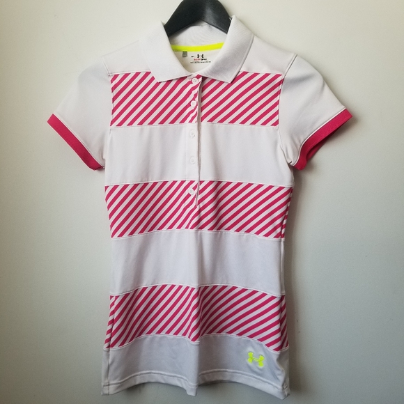 Under armour women's pink & white golf polo shirt - Picture 9 of 9